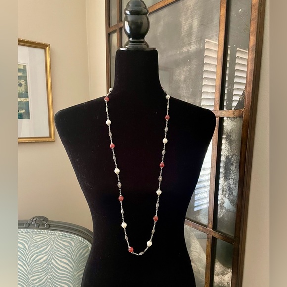 ANDREA CANDELA Pearl and Red Jade Sterling Silver/18K Necklace - Picture 2 of 7